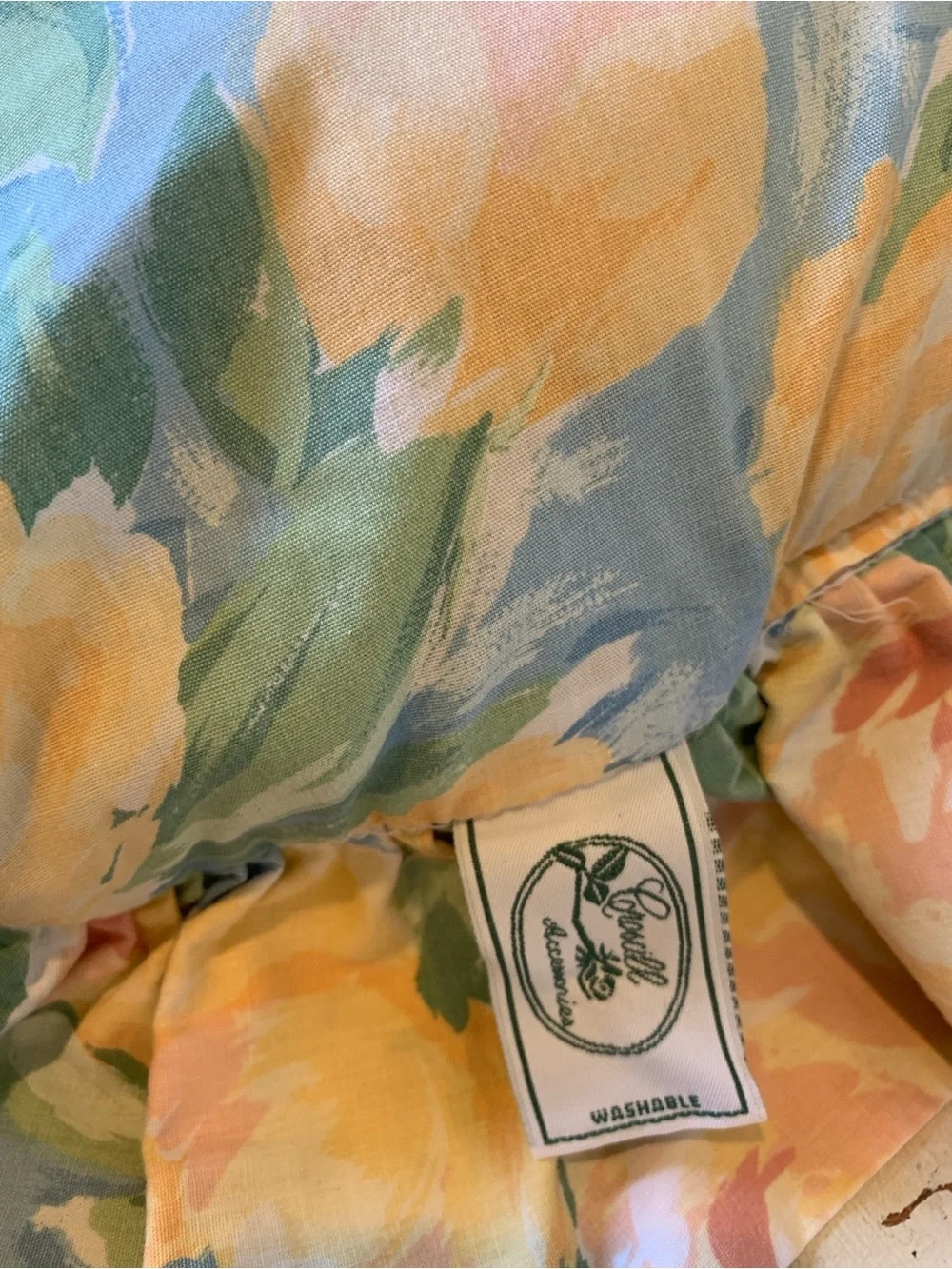 Vintage Croscill Floral Ruffled Throw Pillow in Pastel Yellow, Pink, Blue, Green